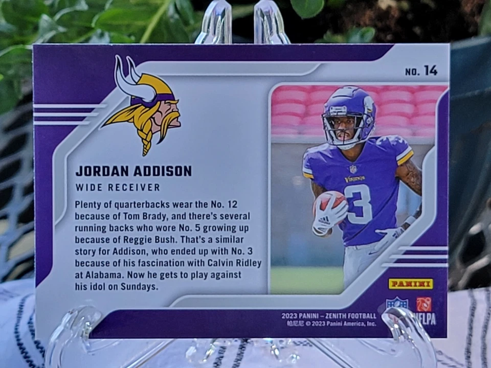 2023 Panini Zenith Jordan Addison Behind the Numbers Red RC #14 - Image 2 of 2