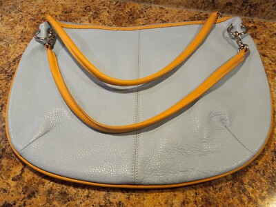 MAXX New York Hobo Shoulder Handbag Powder Blu-Tan Leather 14 1/2''w 11 1/2''t 1''d