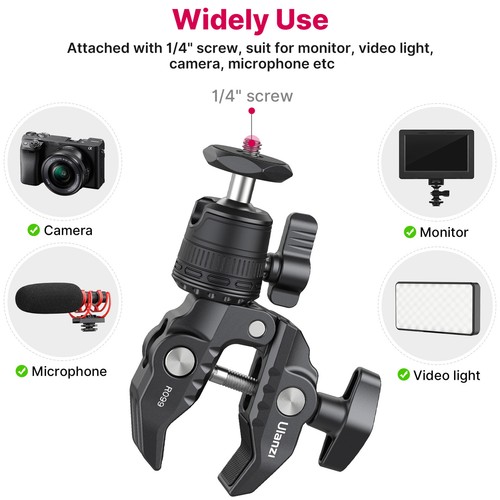 Ulanzi R099 Camera Super Clamp Mount w 360° Adjustable Mini Ball Head 1/4" Screw - Afbeelding 1 van 8