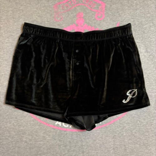 Victoria’s Secret PINK Rhinestone Bling Black Velvet Velour Booty Shorts - M - Picture 5 of 6