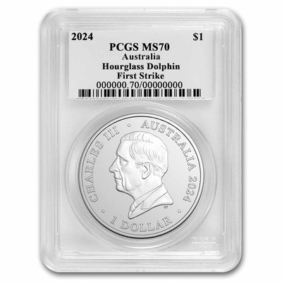 2024 AUS 1 oz Silver Hourglass Dolphin MS-70 PCGS (First