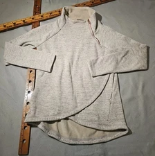 Athleta Sweater Womens XS Heather Beige Rose Gold Zipper Cozy Karma Asymmetric 