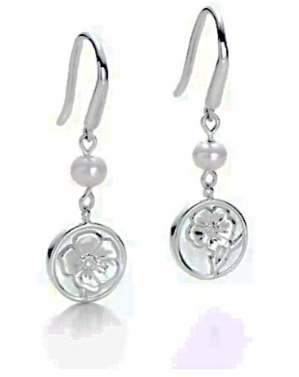 Tiffany & Co. Nature Rose Cultured Pearl 925 Sterling Silver Dangle Earrings