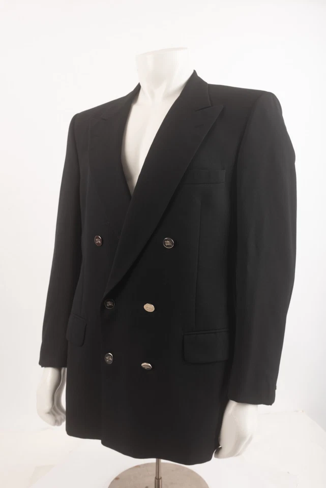 Blazer de lana vintage BURBERRYS para hombre doble pecho azul marino plata botón EE. UU. 44 Foto 3 de 4