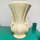 McCoy White Glossy Ceramic Vase w/ Double Handles, Impressed Backstamp