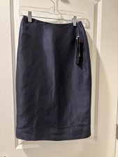 Vtg Emanuel Ungaro Blue Linen Silk Midi Lined Skirt NEW Women  s Sz 2 / 36