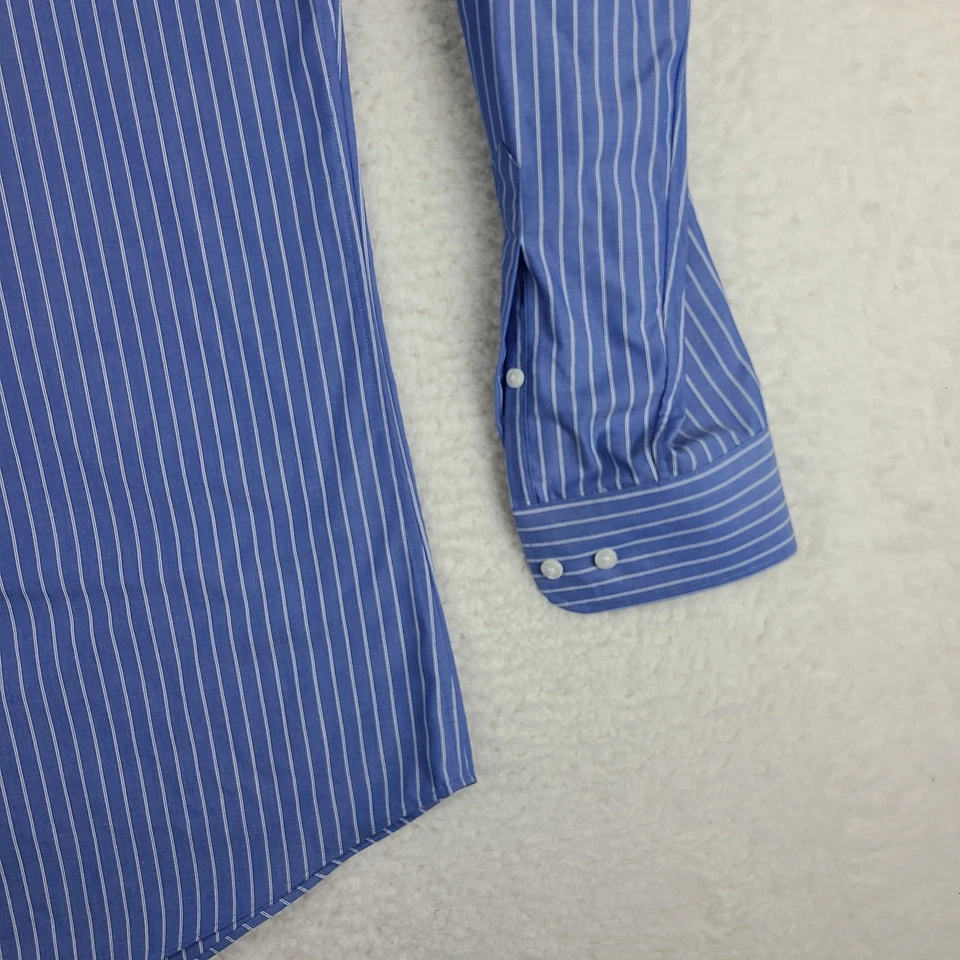Camisa de vestir Nordstrom para hombre 17 36/37 azul a rayas ajuste sin planchar abotonada Foto 2 de 4