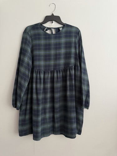 New Wild Fable M Plaid Babydoll Dress Flannel Target Navy Green Back To School