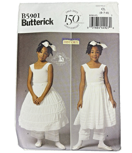 Butterick B5901 Girls Civil War Costume Pattern Hoop Skirt Drawers 6 7 8  1860s