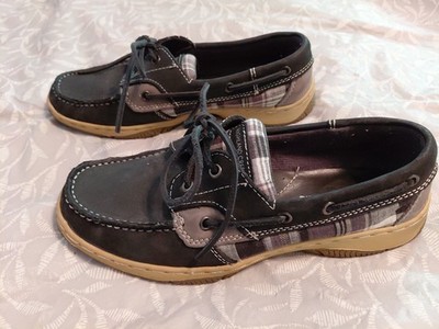 Highland Creek Harborside Boat Shoes,8M , Black Suede W/ Plaid