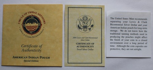 2004 Lewis & Clark Bicentennial Silver Proof Dollar & Native American Pouch Set - Picture 6 of 14
