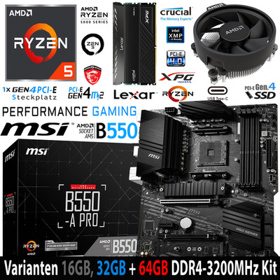 PC Bundle AMD Ryzen 5 5600X Tray  MSI B550-A Pro mit 16, 32+64GB DDR4-3200MHz