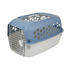 Vibrant Life Kennel for Dogs  Cats, Durable Plastic, Two Door Openings, Blue, M