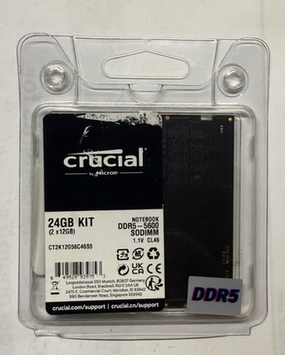crucial　ノートPC用　24GB　DDR5-5600　SODIMM New Crucial 24GB DDR5-5600 SO-DIMM Laptop Memory Modules (2x12GB