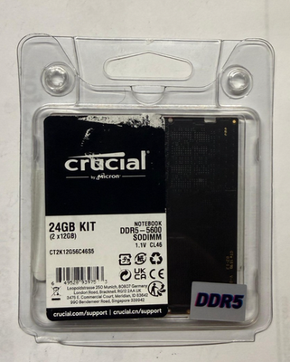 New Crucial 24GB DDR5-5600 SO-DIMM Laptop Memory Modules (2x12GB