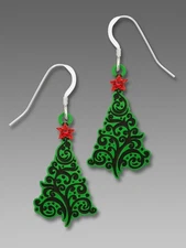 Sienna Sky Holiday Earrings Green Christmas Tree with Swirl Design and Red Star