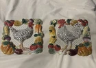 2 Fitz & Floyd Gardening Gourmet Chicken Rooster Wall Plaques Farmhouse Set