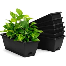 Bamworld 7 Pcs Window Box Planter Rectangle Flower Box with Drainage Hole & Tray