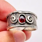 Vintage Cabochon Garnet Scroll Sterling Silver Statement Ring Size 10.5