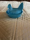 Vintage Westmoreland Blue Milk Glass "Hen On A Nest" Covered Dish 5 1/4.