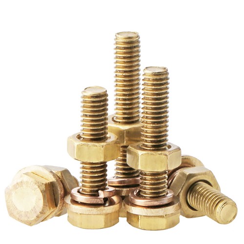 Brass Hex Head Screws Sets Bolt+Nut+Spring & Flat Washer M3 M4 M5 M6 M8 M10 M12 - Picture 2 of 5