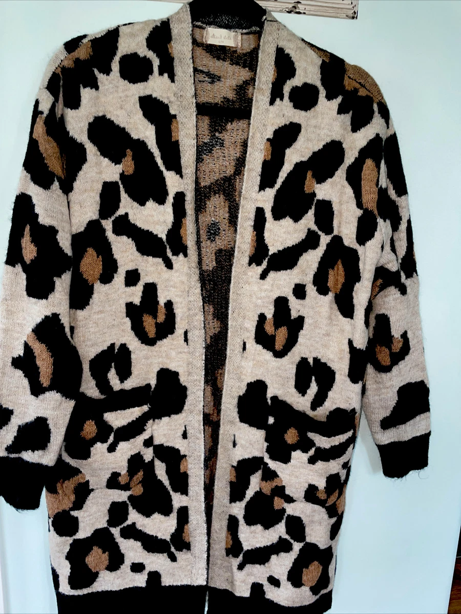 Altar d State Womens Longline Leopard Print Open Front Cardigan Sweater S M NEW