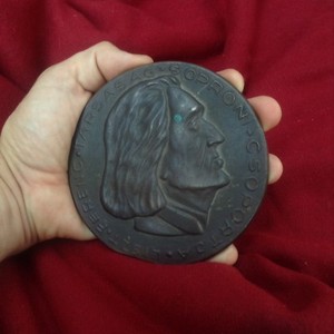 Antique Piano Composer Liszt Hungary Bronze Portrait Medal Plaque Sopron Austria