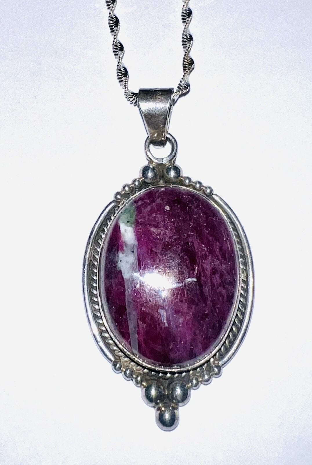 Sterling Silver Ruby Zoisite Gemstone Large Penda… - image 2