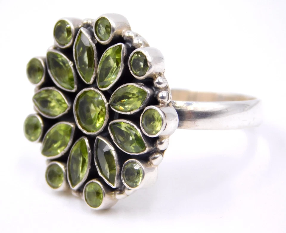 925 Sterling Silver Natural Garnet & Peridot Cut Gemstone Handmade Ring M-3828 - Image 4 of 4