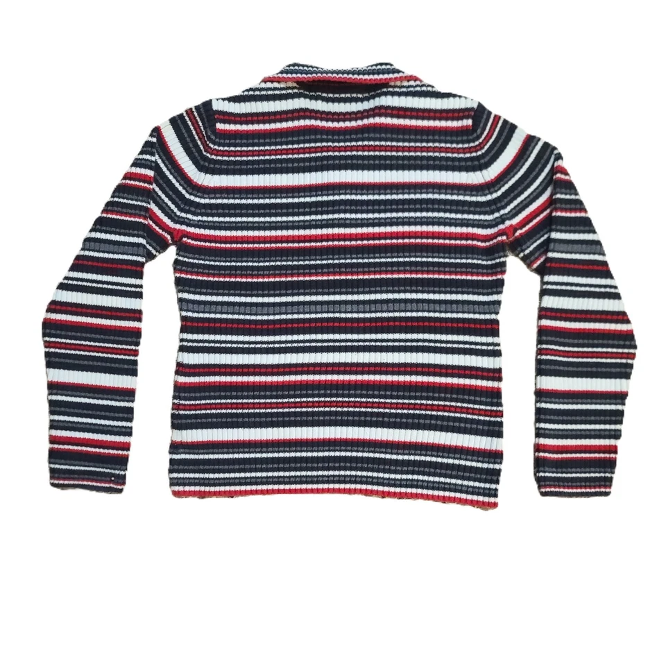 复古 Tommy Hilfiger 条纹 1/4 拉链毛衣女式 XL 罗纹针织 Y2K 90 年代 — 第 2/4 张图片