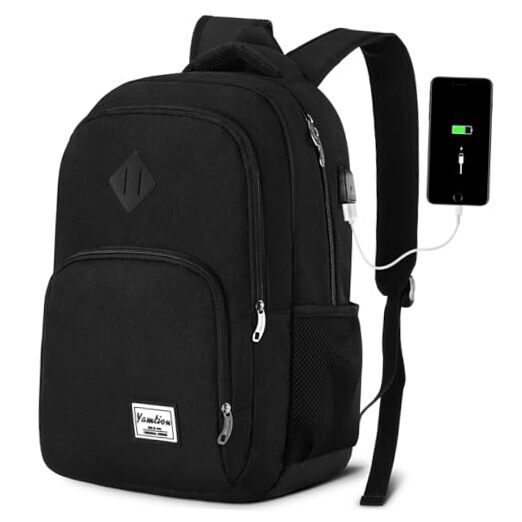 Stylish Black Laptop Backpack for Men Women Teens Fits 15.6 Inch