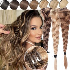 Thick Double Weft Clip In Real Remy Human Hair Extensions Full Head Highlight 8A