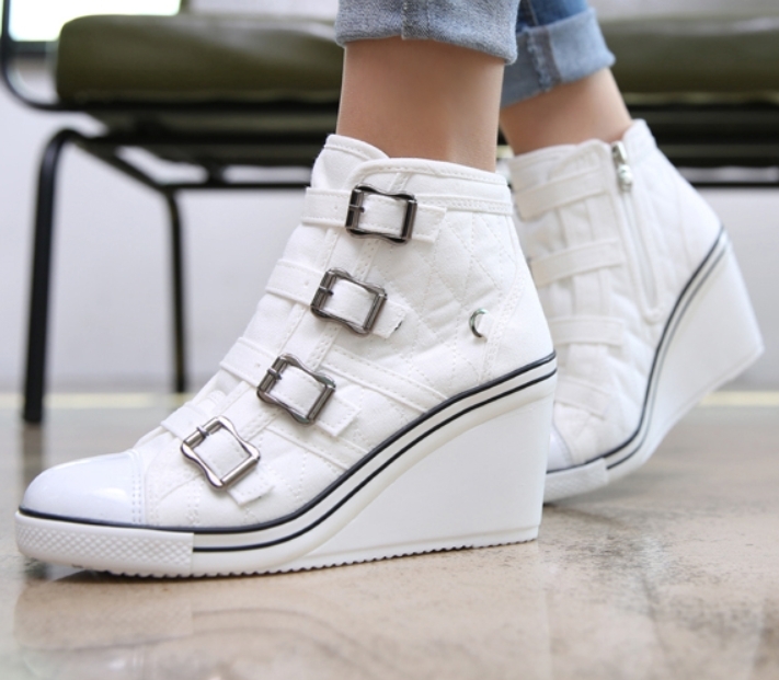 epdavin Women's Casual Canvas High Tops High Heel Wedges Shoes Fashion Sneakers