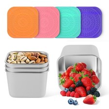 4PCS 6oz Reusable Stainless Steel Snack Containers for Kids Easy Open Leak Proof