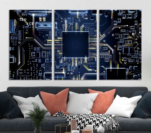 Blue motherboard canvas paper print Circuit board wall art electronic High tech - Picture 11 of 16