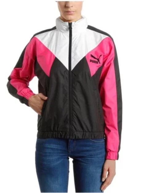 PUMA Pink Black Windbreaker Jacket size Uk 16 XL Womens Retro Full Zip Outdoors - Image 2 of 4