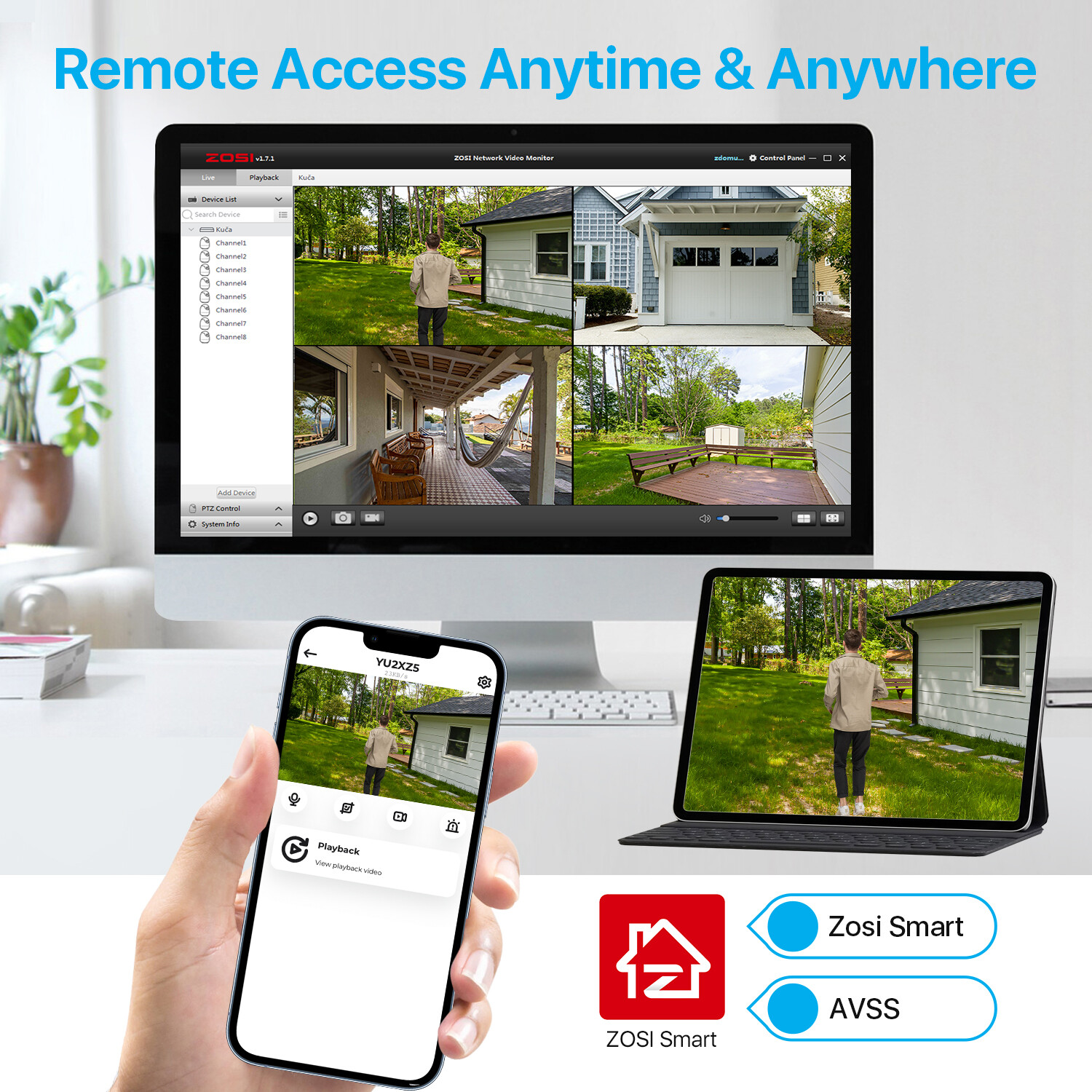 Kit Surveillance ZOSI 4K 8CH NVR - 4 Caméras WiFi Aurora Lux, 1TB, Alarme