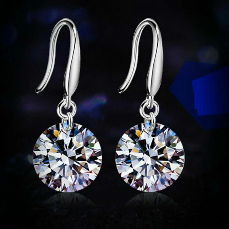 18k Gold Plated Earrings Drop Dangle Women Crystal Stud Cz Hoop White Jewelry - Image 3 of 4