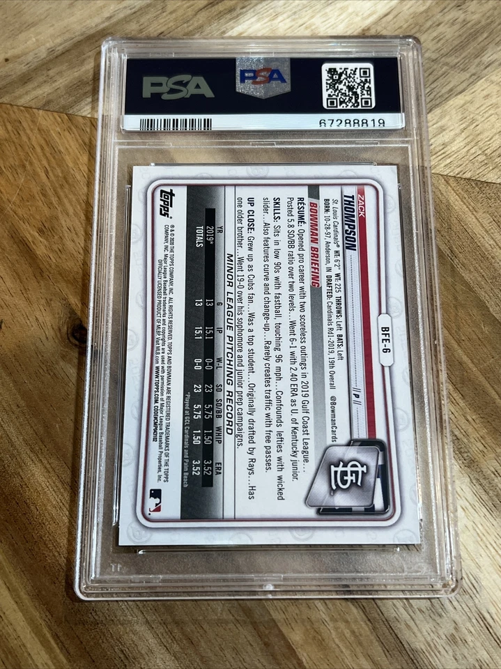 2020 Bowman 1st Edition Gold Foil /50 Zack Thompson #BFE-6 PSA 9 Cardinals - Image 2 of 2