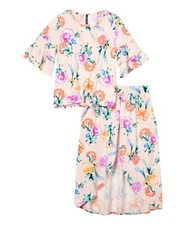 NWT Insta Girls Peach Walk Through Floral Skirt Set 10-12 Necklace Bell Sleeve