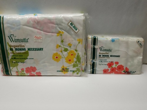 VINTAGE NIP WAMSUTTA FLOWERS STANDARD DOUBLE FITTED SHEET & TWO PILLOW CASES - Picture 2 of 6