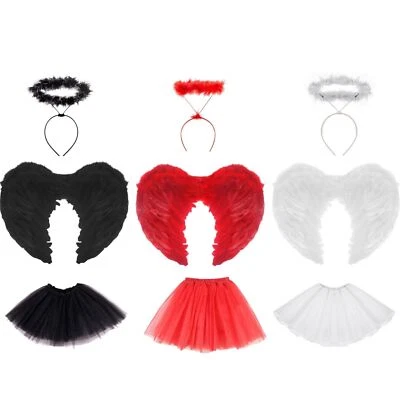 UNEEK Angel Halloween Adult Costume Feather Wings, Halo & Tutu Fancy Dress Outfit