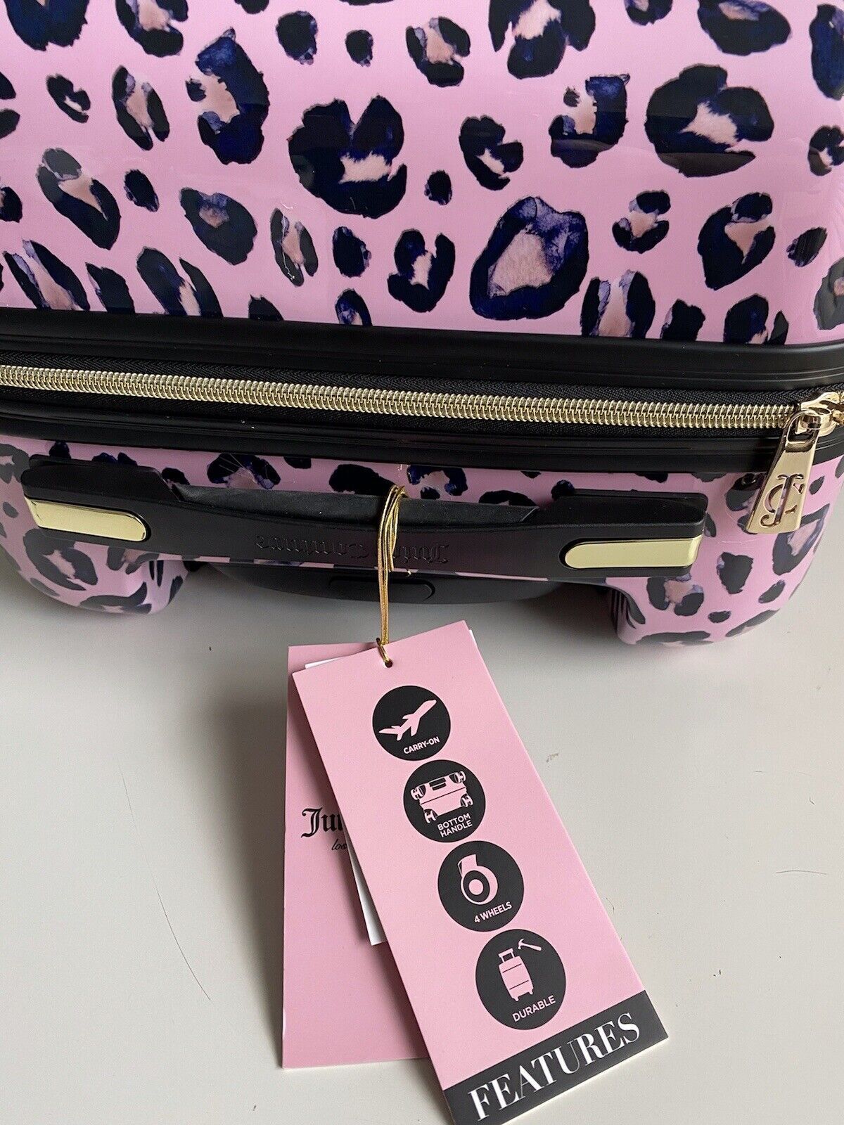 JUICY COUTURE 21&rdquo; Hardside Wheeled Suitcase Pink Leopard Luggage Spinner NEW