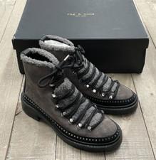 NIB 695 Rag Bone Compass Shearling Suede Leather Boots In Grey Size:35 US 5