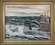 Maritimes Ölgemälde Original Kriegsmarine U Boot U-230 Weltkrieg II Rarität