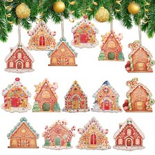 27 Pieces Christmas Gingerbread House Ornament Wooden Gingerbread House Decor...
