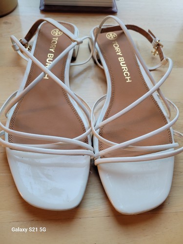 Tory Burch Strappy White Low Heel Shoes Sandals Size 9.5 - Picture 6 of 8