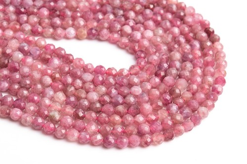 3-4MM Genuine Natural Pink Tourmaline Beads Grade AAA Faceted Round Loose Beads - Picture 2 of 4