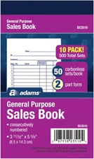 Adams General Purpose Sales Book, 2-Part, Carbonless, White/Canary, 3-11/32 X 5-