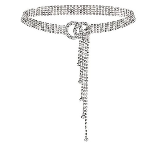 Abito donna strass cintura vita glitter catena cristallo fascia vita jeans - Foto 8 di 9